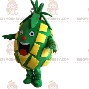 Traje de mascote BIGGYMONKEY™ de abacaxi verde e amarelo muito