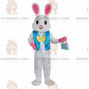 Costume de mascotte BIGGYMONKEY™ de lapin blanc et rose avec un