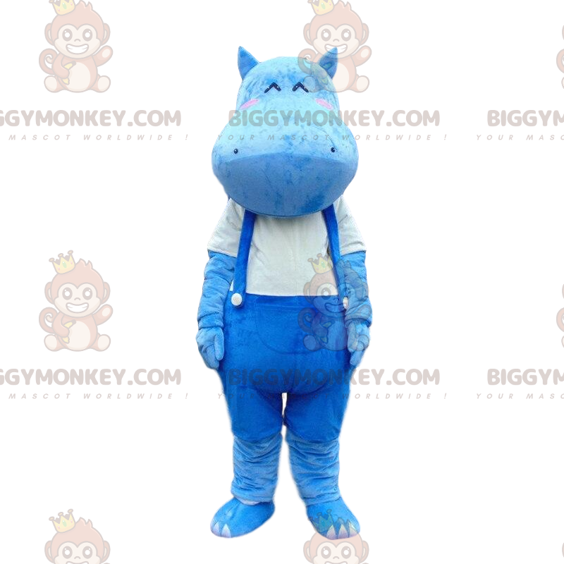 BIGGYMONKEY™ maskotkostume af blå flodhest i overalls