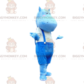 Disfraz de mascota BIGGYMONKEY™ de hipopótamo azul con mono