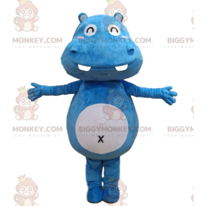 Fato de mascote BIGGYMONKEY™ de hipopótamo azul e branco muito