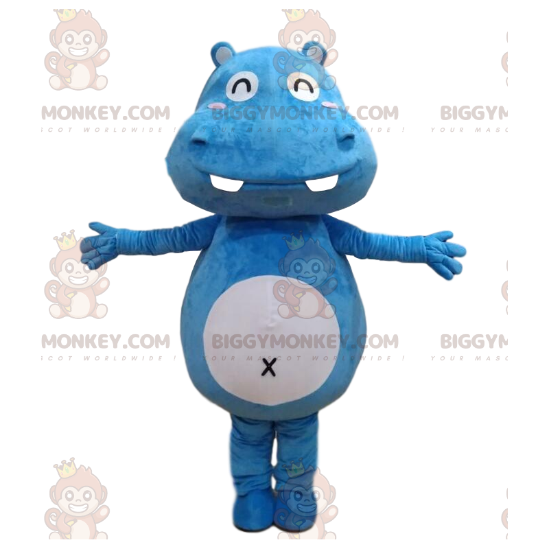 Costume da mascotte BIGGYMONKEY™ da ippopotamo bianco e blu