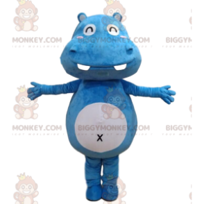 Costume de mascotte BIGGYMONKEY™ d'hippopotame bleu et blanc