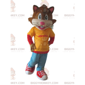 BIGGYMONKEY™ mascot costume of cat dressed in youth outfit