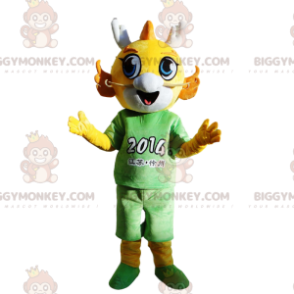 BIGGYMONKEY™ mascot costume of yellow dragon dressed in green