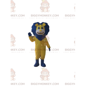 BIGGYMONKEY™ maskotdräkt av gult och blått lejon, stort
