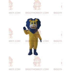 BIGGYMONKEY™ mascottekostuum van gele en blauwe leeuw, grote