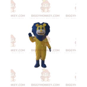 BIGGYMONKEY™ maskot kostume af gul og blå løve, stor løve
