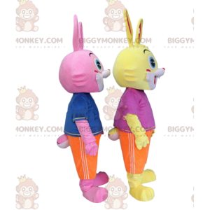 2 BIGGYMONKEY™:n maskotti värikästä kania, muhkeat jyrsijäasut