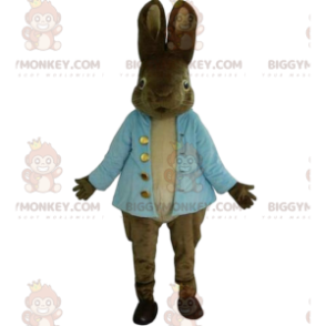 BIGGYMONKEY™ Realistisch bruin konijn-mascottekostuum met blauw