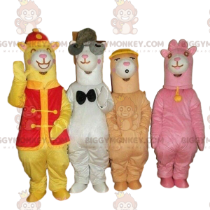 4 BIGGYMONKEY's mascotte kleurrijke lama's, alpaca kostuums -