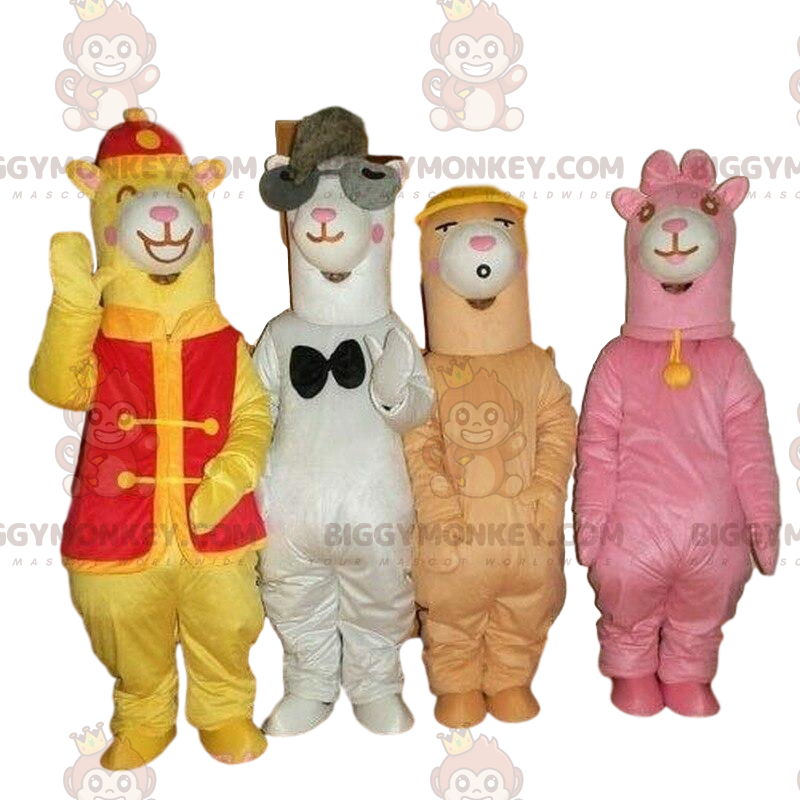 4 BIGGYMONKEY™s mascot colorful llamas, alpacas costumes -