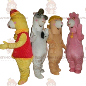 4 BIGGYMONKEY™s mascot colorful llamas, alpacas costumes -