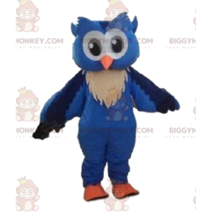 Fantasia de mascote BIGGYMONKEY™ de coruja azul, fantasia de