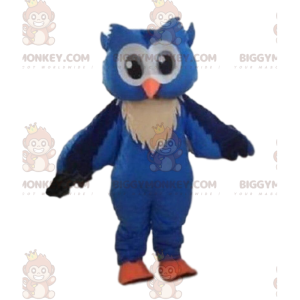 Sininen pöllö BIGGYMONKEY™ maskottiasu, iso yölintuasu -