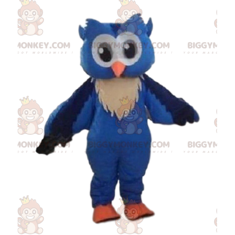 Blue owl BIGGYMONKEY™ mascot costume, big nocturnal bird