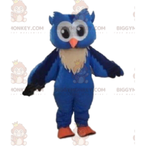 Blue owl BIGGYMONKEY™ mascot costume, big nocturnal bird