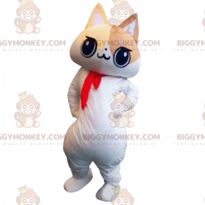 Traje de mascote BIGGYMONKEY™ de gato branco, bege e marrom