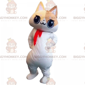 Vit, beige och brun katt BIGGYMONKEY™ maskotdräkt, fet