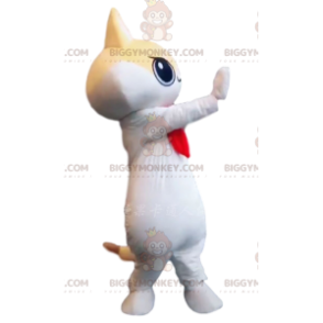 Traje de mascote BIGGYMONKEY™ de gato branco, bege e marrom