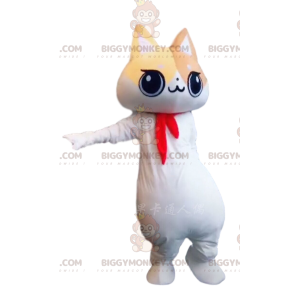 White, beige and brown cat BIGGYMONKEY™ mascot costume, fat cat