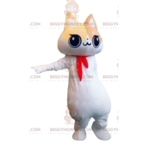 Hvid, beige og brun kat BIGGYMONKEY™ maskot kostume, fed kat