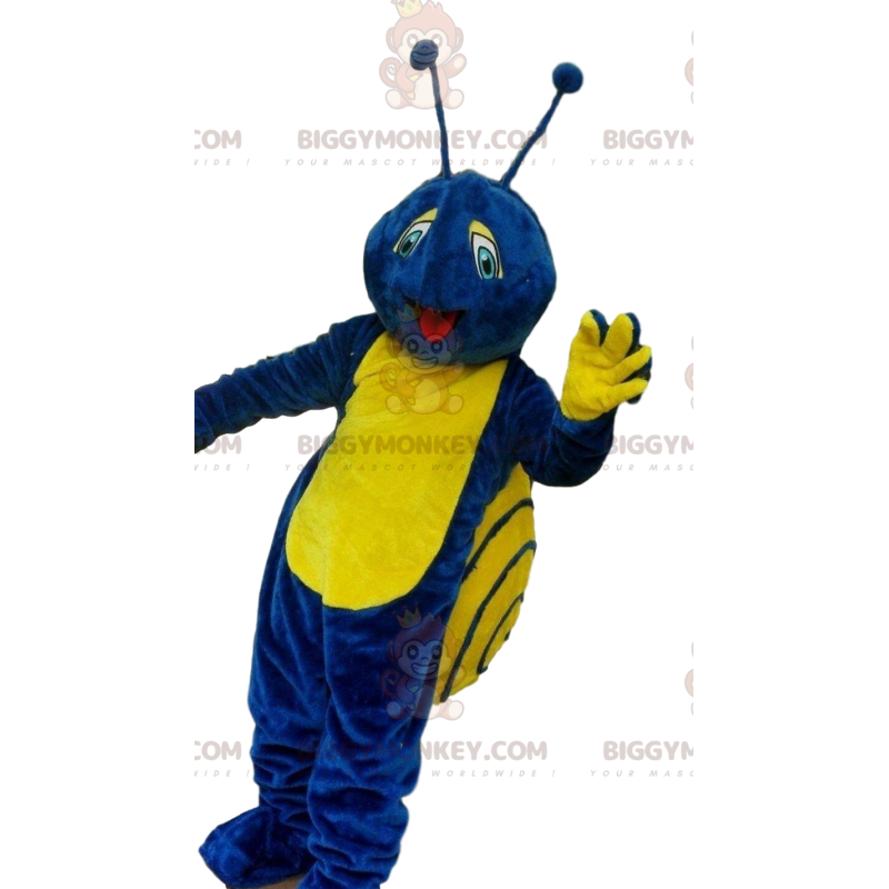 BIGGYMONKEY™ costume mascotte lumaca blu e gialla, costume da