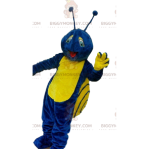 BIGGYMONKEY™ costume mascotte lumaca blu e gialla, costume da