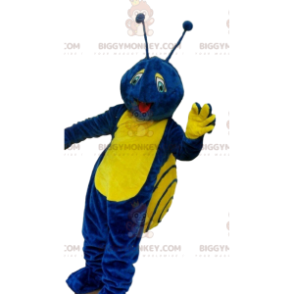 BIGGYMONKEY™ maskotdräkt blå och gul snigel, färgglad