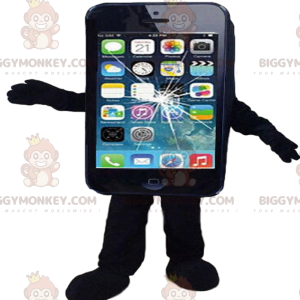 BIGGYMONKEY™ Maskotdräkt Svart mobiltelefon, trasig smartphone