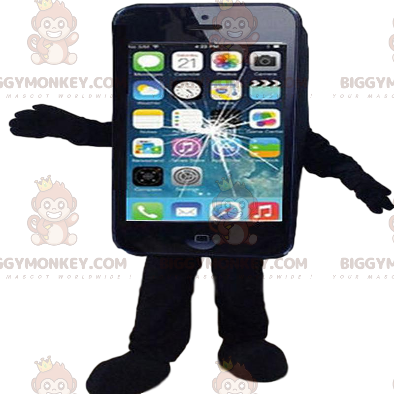 Costume de mascotte BIGGYMONKEY™ de téléphone portable noir, de