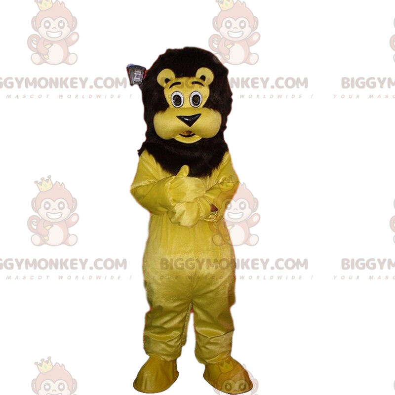 BIGGYMONKEY™ gele en zwarte leeuw mascotte kostuum, pluche