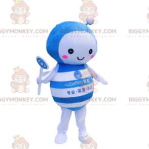 Blauwe en witte bij BIGGYMONKEY™ mascottekostuum
