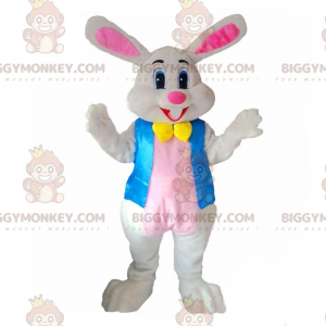 Costume de mascotte BIGGYMONKEY™ de lapin blanc et rose