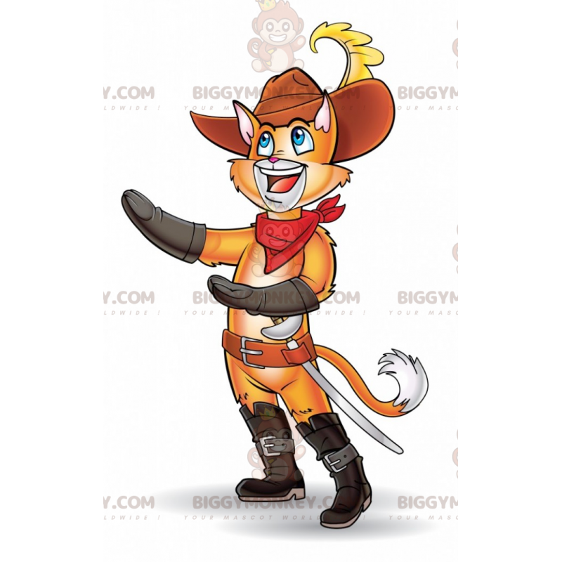 BIGGYMONKEY™ Orange Puss In Boots Maskotkostume -