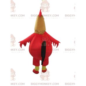 Traje de mascote BIGGYMONKEY™ de galo vermelho, marrom e preto