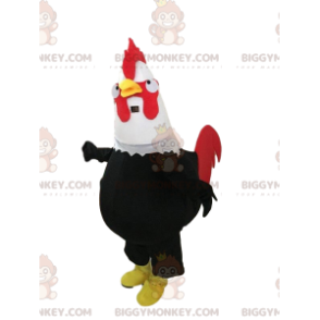 Kæmpe sort, rød og hvid hane BIGGYMONKEY™ maskotkostume