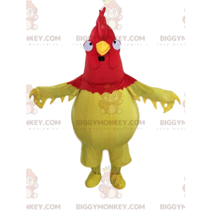 BIGGYMONKEY™ mascot costume of yellow and red rooster, giant