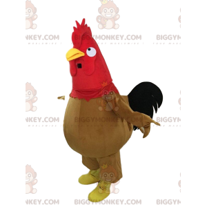 Disfraz de mascota gallo marrón, negro y rojo BIGGYMONKEY™