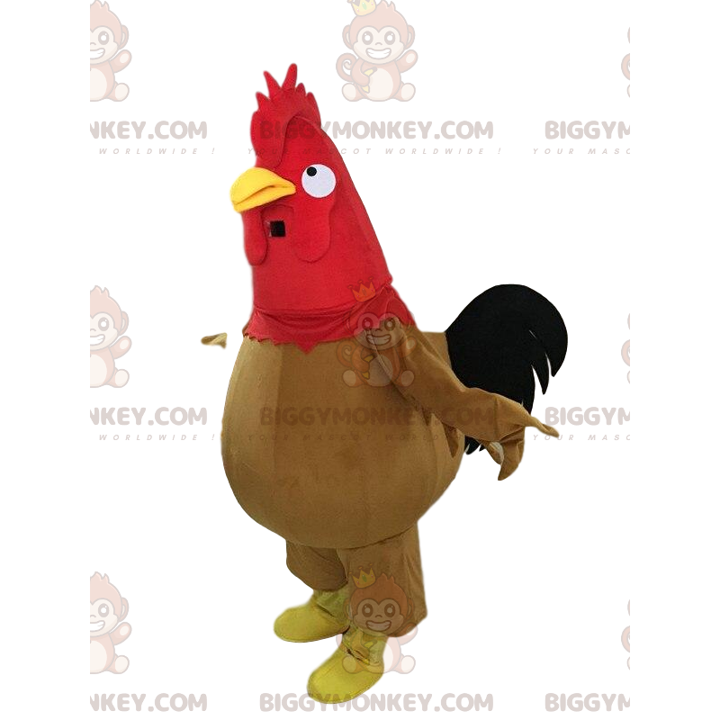 Brown, Black and Red Rooster BIGGYMONKEY™ Mascot Costume, Giant
