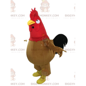 Disfraz de mascota gallo marrón, negro y rojo BIGGYMONKEY™
