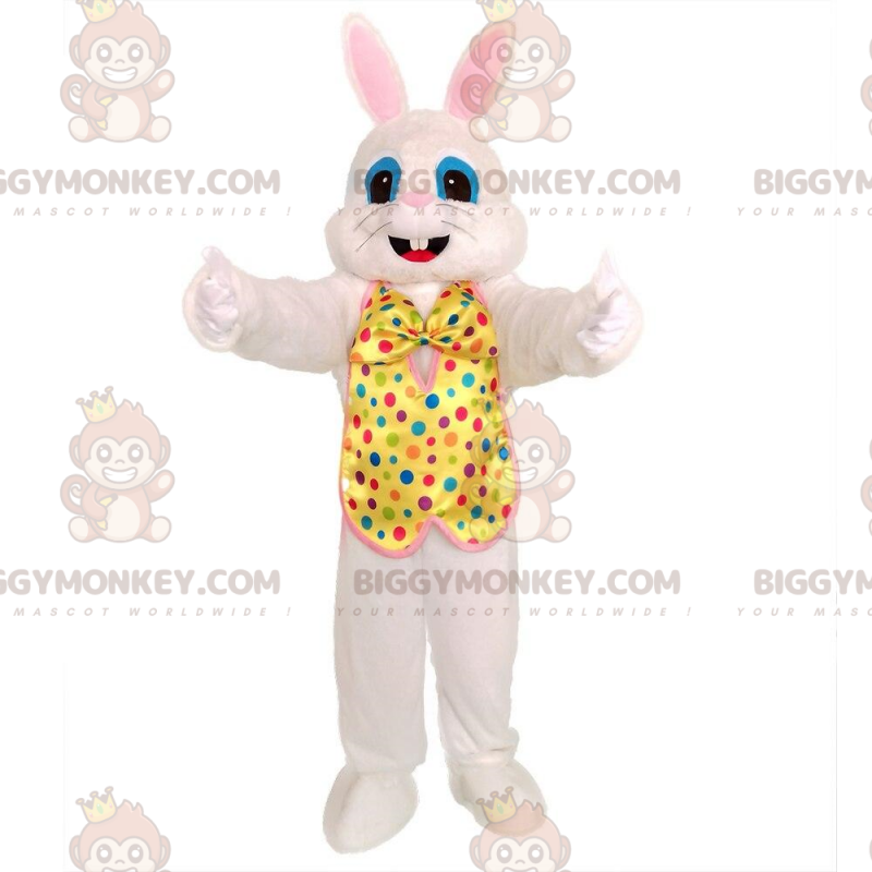 Costume de mascotte BIGGYMONKEY™ de lapin blanc avec une tenue