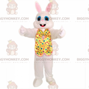 Vit kanin BIGGYMONKEY™ maskotdräkt med festlig outfit. festlig