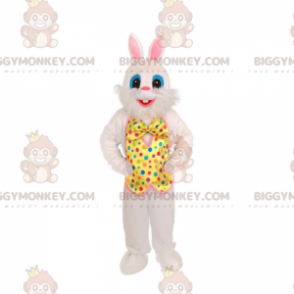 Vit kanin BIGGYMONKEY™ maskotdräkt med festlig outfit. festlig