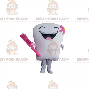 Traje de mascote BIGGYMONKEY™ gigante de dente branco e rosa