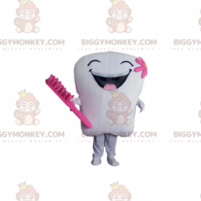 Costume de mascotte BIGGYMONKEY™ de dent blanche et rose