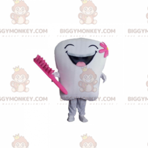 Traje de mascote BIGGYMONKEY™ gigante de dente branco e rosa