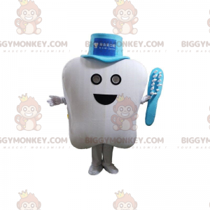 Witte tand BIGGYMONKEY™ mascottekostuum met hoed en
