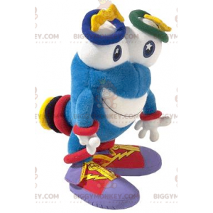 BIGGYMONKEY™ Disfraz de mascota de hombre azul con ojos grandes