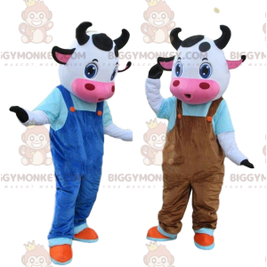 2 BIGGYMONKEY™s mascot cows dressed up, farm costumes -